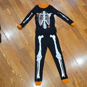 Black Skeleton Pajama Set with Orange Accents